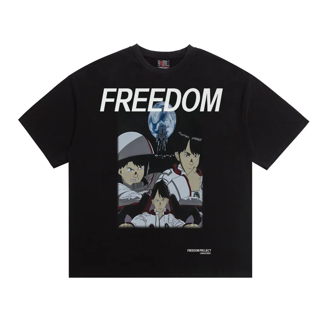 Saint Michael FREEDOM Otomo Katsuhiro anime print washed and distressed retro Vintage loose short-sleeved digital white ink direct injection, the fabric is breathable and the pattern is three-dimensional and clear. Fabric: Double yarn 240g Style number: S903 Size: S-M-L-XL Color: Washed black Price: P118